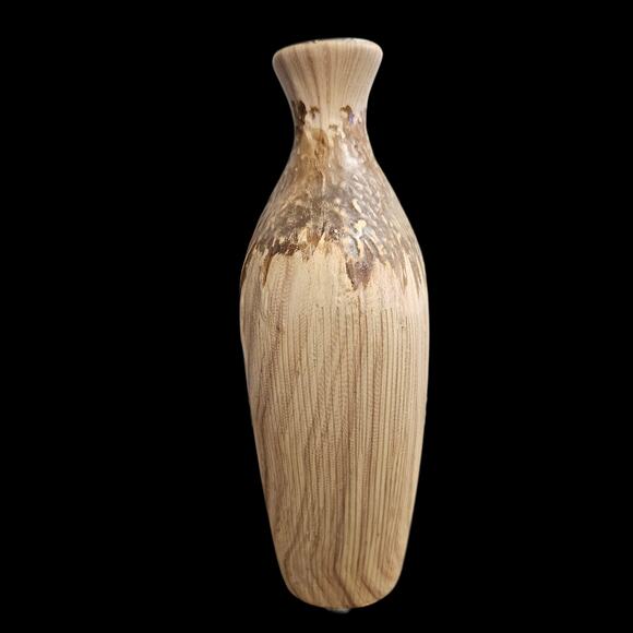 Mid Century Modern Drip Glaze Vase 8" x 5" Textured Brown Beige Studio Pottery - Picture 2 of 6